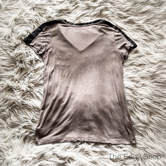 Mossimo | Faux Leather Trim Short Sleeved V-Neck T-Shirt - Picture 3 of 5
